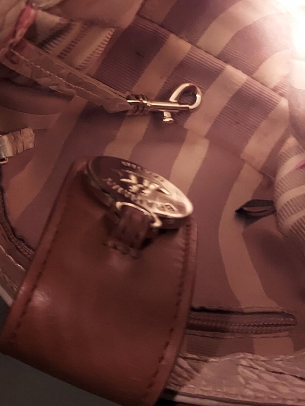 Brahmin Cream Croc-Embossed Crossbody with Pink Floral Trim and Tan Strap - Picture 7 of 8